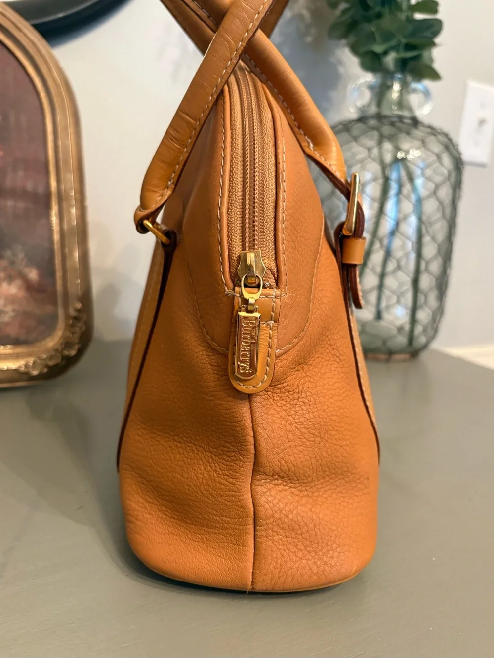 Vintage Burberrys Tan Leather Dome Satchel